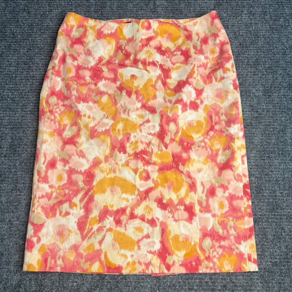 Talbots‎ Pink Orange Abstract Floral Cotton Pencil Skirt Size 4 Career